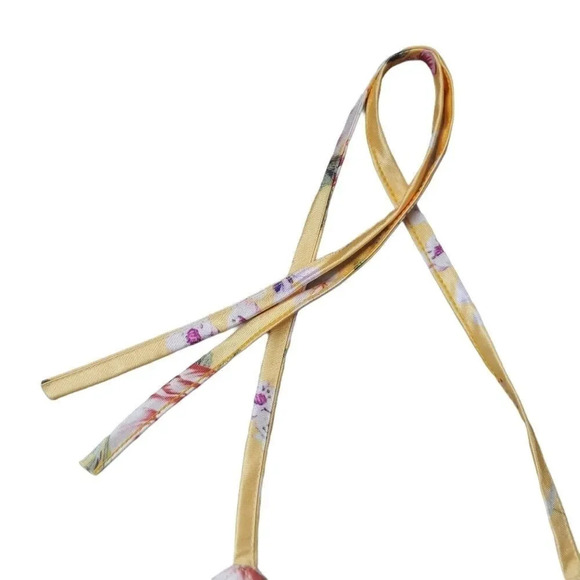 Floral Triangle Bathing Swim Bikini Top,  Yellow, S - Picture 5 of 6